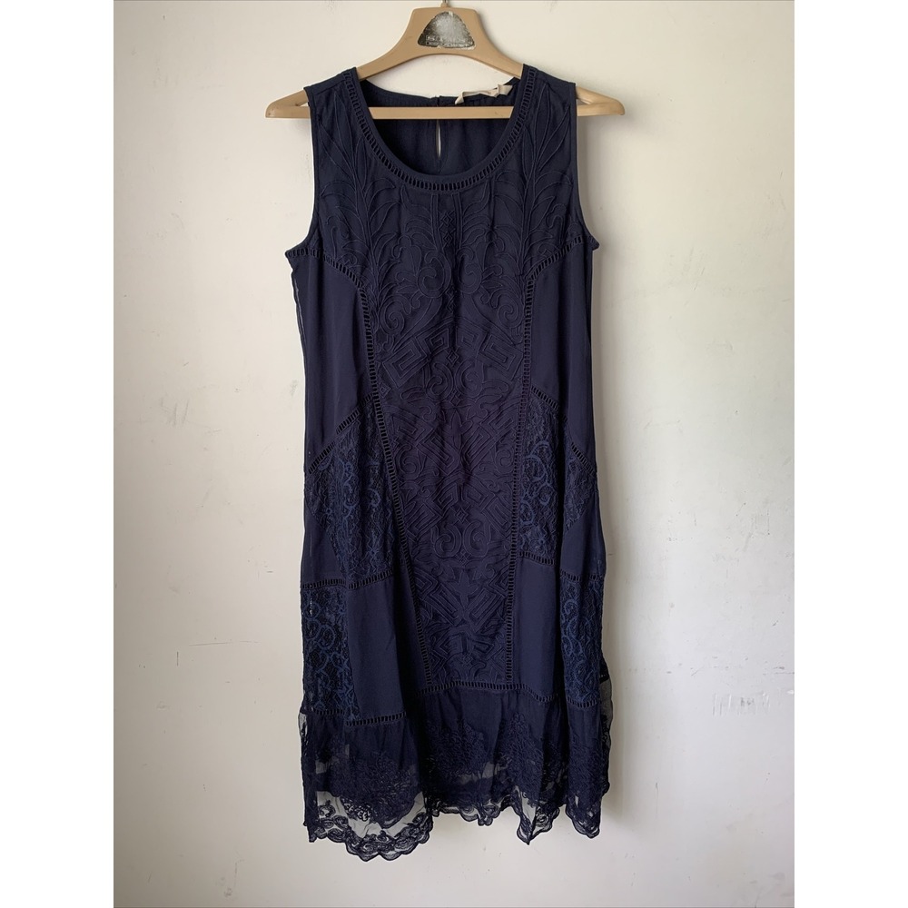 Soft Surroundings Womens Dress XS Lace Fairy Slip Feminine Romantic Navy‎ Blue
